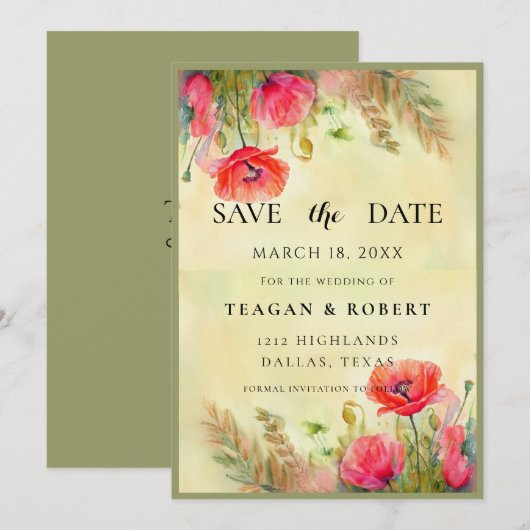Waterverf Poppies Spring Wedding Save The Date (Voorkant / Achterkant)