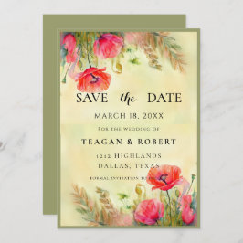 Waterverf Poppies Spring Wedding Save The Date