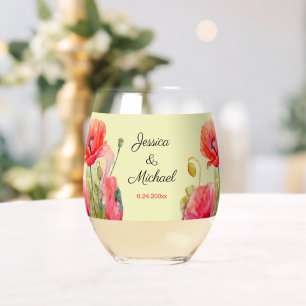 Waterverf Poppies Spring Wedding Wijnglas Zonder Voet