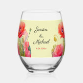 Waterverf Poppies Spring Wedding Wijnglas Zonder Voet (Voorkant)