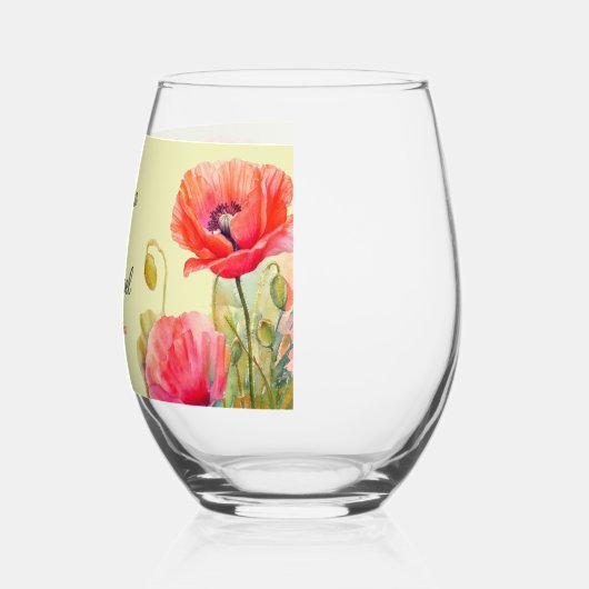 Waterverf Poppies Spring Wedding Wijnglas Zonder Voet (Links)