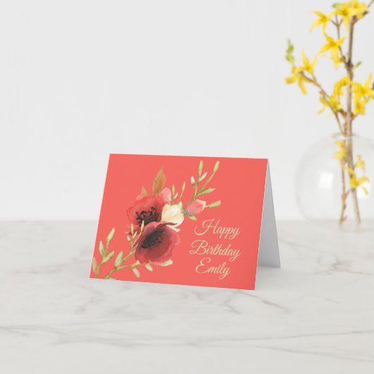 Waterverf Poppies Verjaardag Kaart (Gele Bloem)