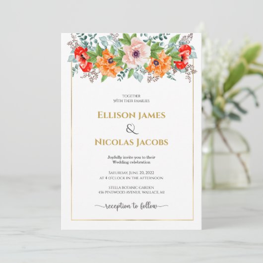 Waterverf Poppies Weddenschap Kaart (Staand voorkant)