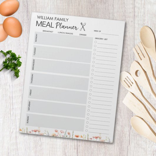 Waterverf Poppy bloem Meal Planner Grocery List Notitieblok