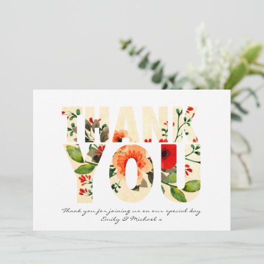 Waterverf POPPY DANK U Rood Sinaasappel Bedankkaart (Staand voorkant)