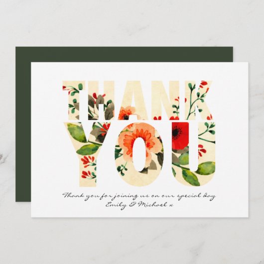 Waterverf POPPY DANK U Rood Sinaasappel Bedankkaart (Voorkant / Achterkant)