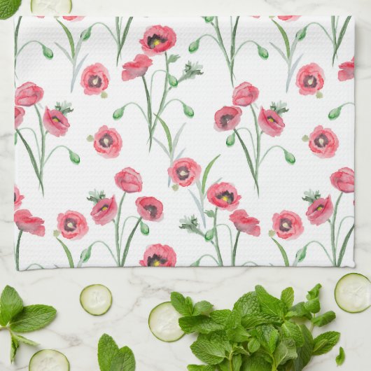 Waterverf Poppy Field Keuken Handdoek (Gevouwen)