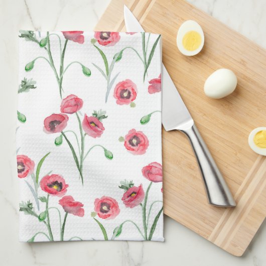 Waterverf Poppy Field Keuken Handdoek (Quarter Fold)