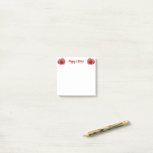 Waterverf Poppy Floral Name Post-it® Notes (Op bureau)