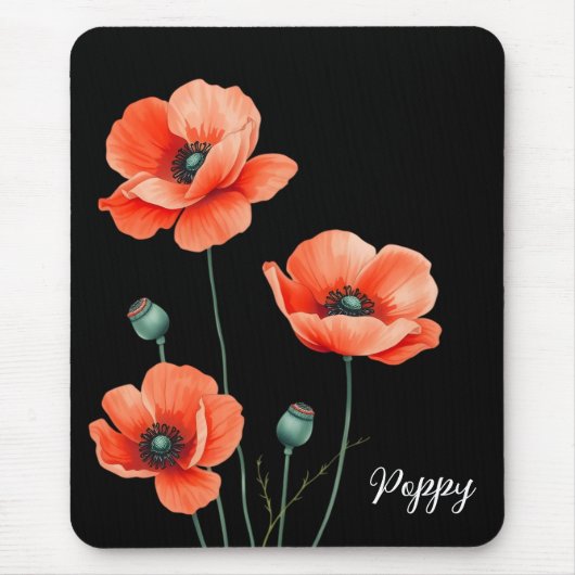 Waterverf Poppy Flower Art Naam Bloemen Muismat (Voorkant)