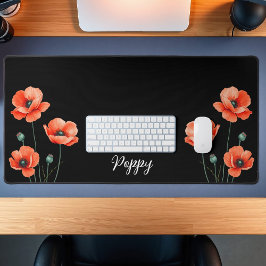 Waterverf Poppy Flower Art Naam Floral Desk Mat