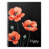 Waterverf Poppy Flower Art Naam Floral Notitieboek (Voorkant)