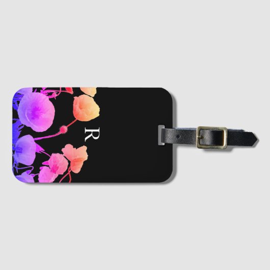 Waterverf Poppy Flower Neon Pink Monogram Initiaal Bagagelabel (Voorkant (horizontaal))