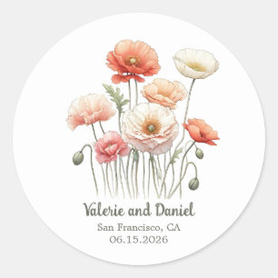 Waterverf Poppy Flowers  aangepaste bruiloft Ronde Sticker