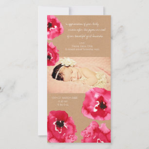 Waterverf Poppy Flowers Baby Meisje Bedankt Card