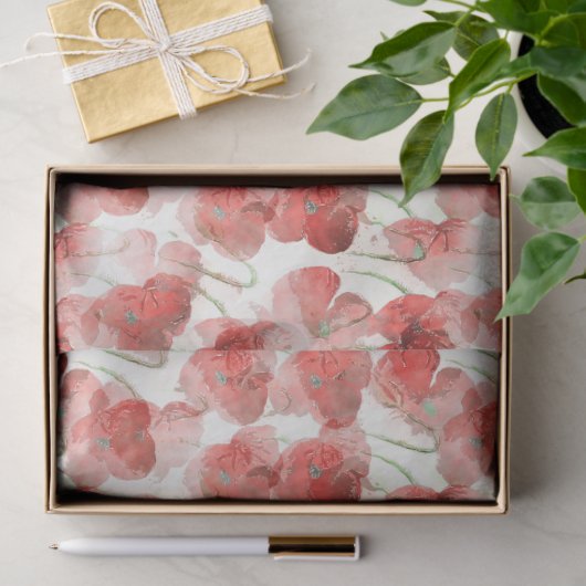 Waterverf Poppy Flowers Patroondepagina Tissuepapier (Geschenk)