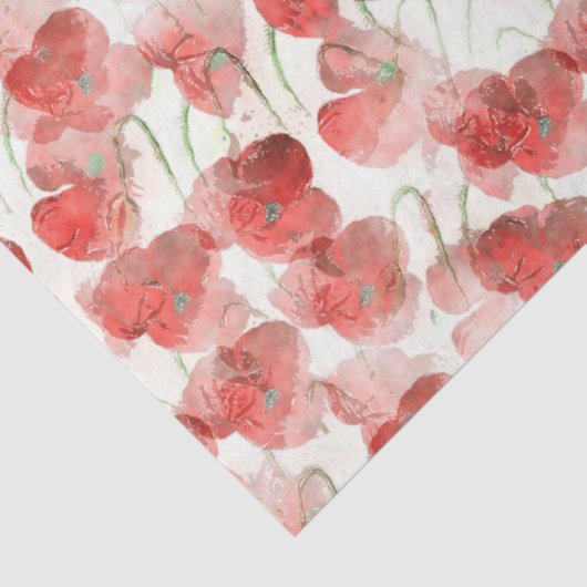 Waterverf Poppy Flowers Patroondepagina Tissuepapier (Detail)