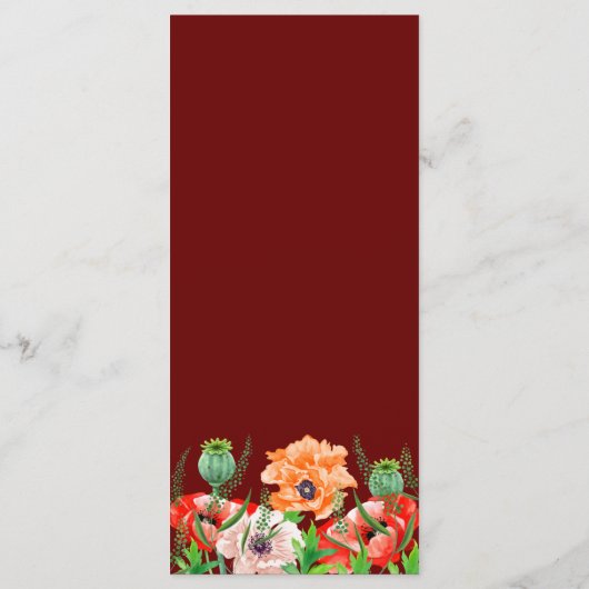 Waterverf Poppy Flowers Weddenrenmenu Menu (Achterkant)