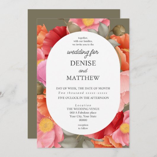 Waterverf Poppy op Martini Olive Green Kaart (Voorkant / Achterkant)