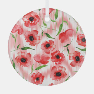 Waterverf: Poppy pioen ikat. Glas Ornament