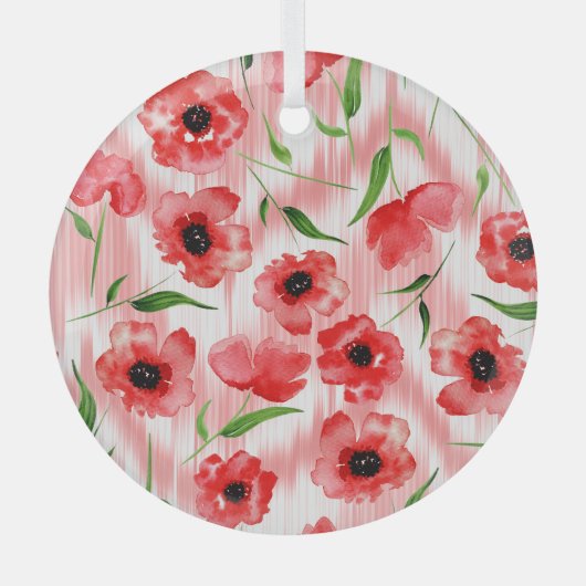 Waterverf: Poppy pioen ikat. Glas Ornament (Voorkant)