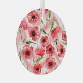 Waterverf: Poppy pioen ikat. Glas Ornament (Voorkant Rechts)