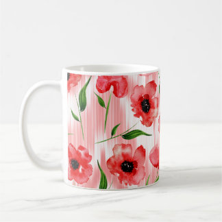 Waterverf: Poppy pioen ikat. Koffiemok