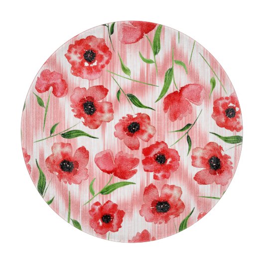 Waterverf: Poppy pioen ikat. Snijplank (Voorkant)