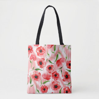 Waterverf: Poppy pioen ikat. Tote Bag