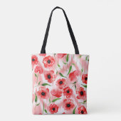Waterverf: Poppy pioen ikat. Tote Bag (Achterkant)