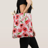 Waterverf: Poppy pioen ikat. Tote Bag (Dichtbij)