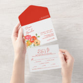 Waterverf Poppy Red Flowers Bruiloft All In One Uitnodiging (Afscheurbaar)