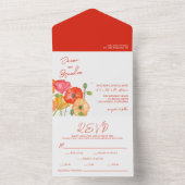 Waterverf Poppy Red Flowers Bruiloft All In One Uitnodiging (Binnen)