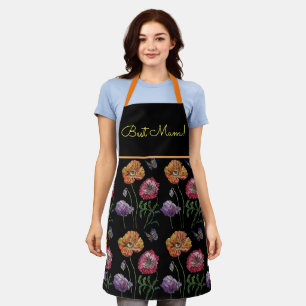 Waterverf Poppy Red Oranje Black Floral Apron Schort