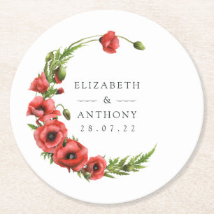Waterverf Poppy Rustic Country Wedding Ronde Kartonnen Onderzetter