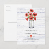 Waterverf Poppy rustieke Mason Jar bruiloft Aankondigingskaart (Voorkant / Achterkant)