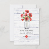 Waterverf Poppy rustieke Mason Jar bruiloft Save The Date (Voorkant)