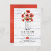 Waterverf Poppy rustieke Mason Jar bruiloft Save The Date (Voorkant / Achterkant)