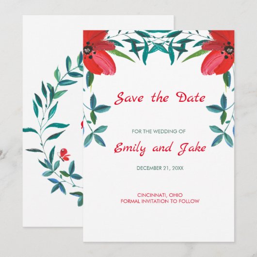 Waterverf Poppy Save The Date (Voorkant / Achterkant)