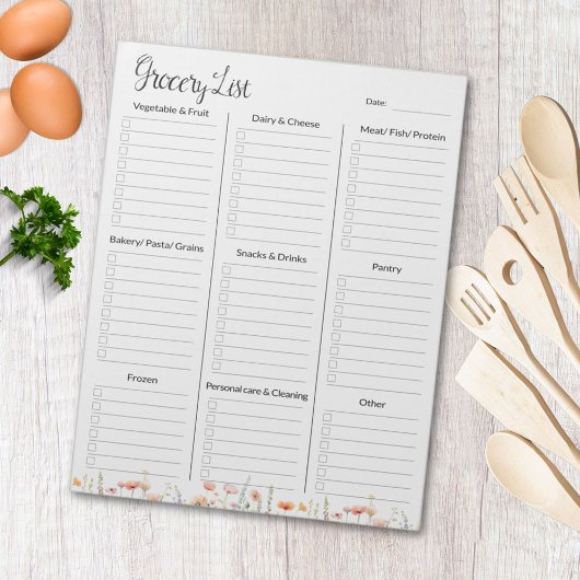 Waterverf Poppy wilde bloem Grocery Lijst Notitieblok