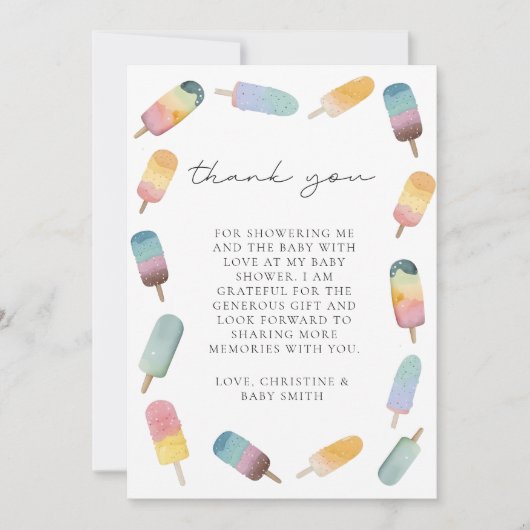 Waterverf Popsicle Baby shower Bedankkaart (Voorkant)