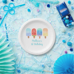 Waterverf Popsicle Blue Boy Birthday Papieren Bordje