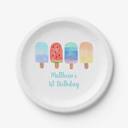 Waterverf Popsicle Blue Boy Birthday Papieren Bordje (Voorkant)