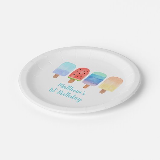 Waterverf Popsicle Blue Boy Birthday Papieren Bordje (Gekanteld)