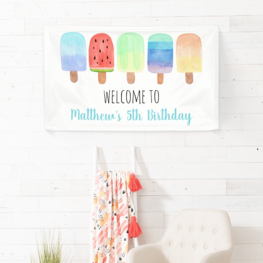 Waterverf Popsicle Blue Boy Birthday Spandoek (Insitu)