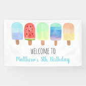 Waterverf Popsicle Blue Boy Birthday Spandoek (Horizontaal)