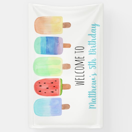 Waterverf Popsicle Blue Boy Birthday Spandoek (Verticaal)