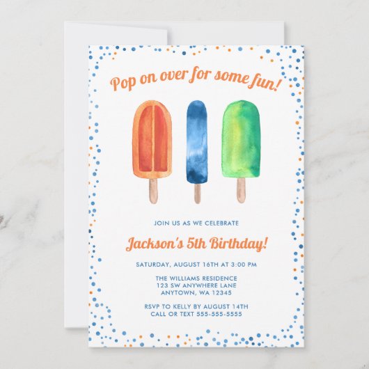 Waterverf Popsicle Boy Verjaardagsfeestuitnodiging Kaart (Voorkant)