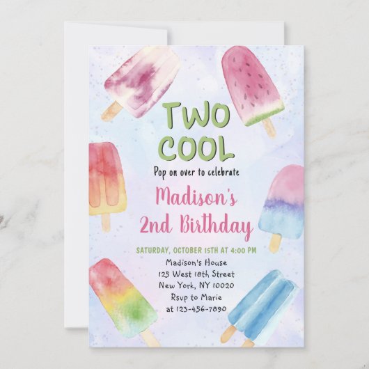 Waterverf Popsicle Party Two Cool 2e Verjaardag Kaart (Voorkant)