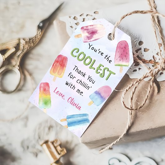 Waterverf Popsicle Verjaardag Bedankt Cadeau Label Cadeaulabel
